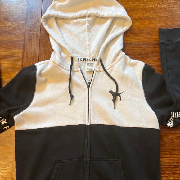 PINK VS Black White Full Zip Hoodie with pockets Size Small Vintage Y2k Teens - Picture 8 of 13